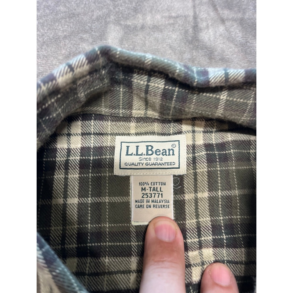 L.L.Bean Men's Plaid Flannel Shirt Button Down Long Sleeve m tall Olive Green - Picture 4 of 5